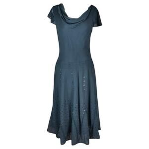 Whimsigoth Fairy Dress Black Sequin Midi Cowl Neck Y2K Bice - Size 4